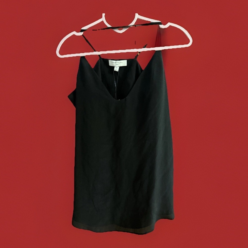 HABITUAL Wms Tank Top Black 100% Silk Open Back Sexy Dressy Layer Spring $98 NWT